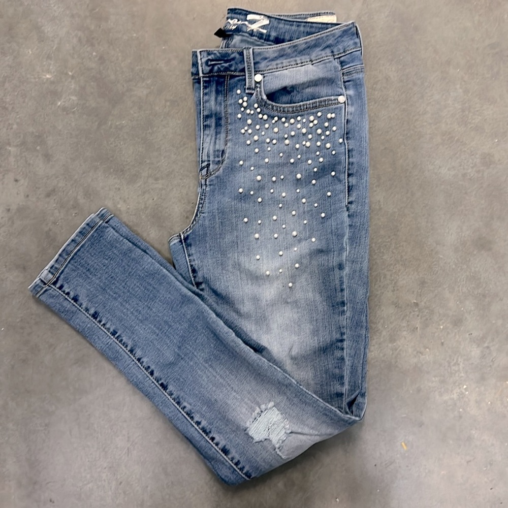 Seven7 Womens Embellished mid rise skinny Jeans